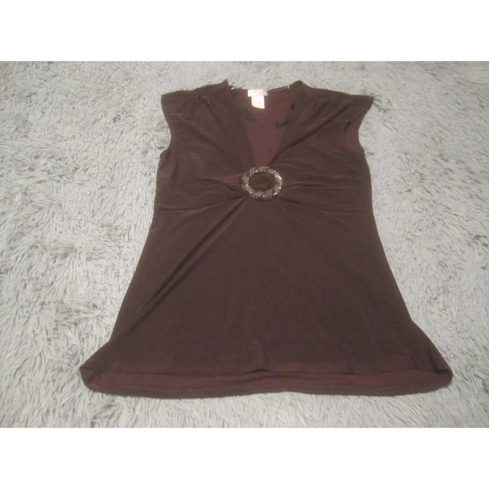 Frenzee USA Top Womens Large Maroon Blouse Stretch Polyester Spandex